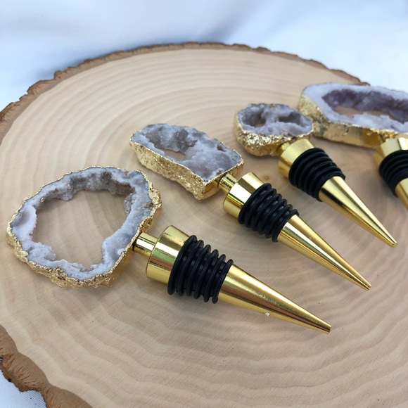 Clear Crystal Quartz Druzy Geode gold plated wine bottle stopper topper stone - Picture 5 of 13